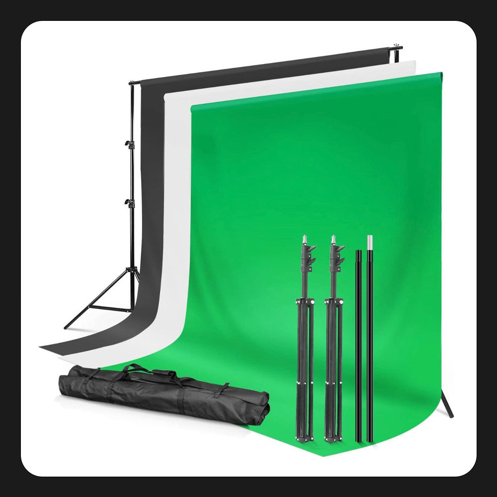 BackDrop Kshioe con 3 fondos (Verde, Blanco y Negro) y Estructura de 2 X 3 Metros