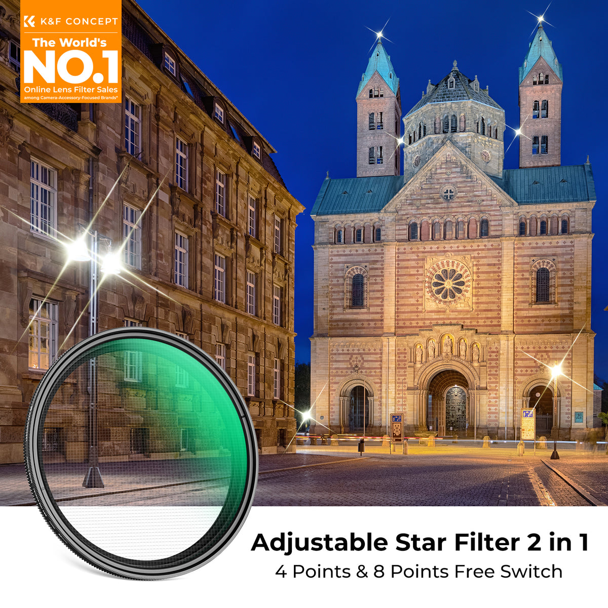 Filtro Estrella K&F Concept 49mm Variable 4-8 Puntas 18 Capas