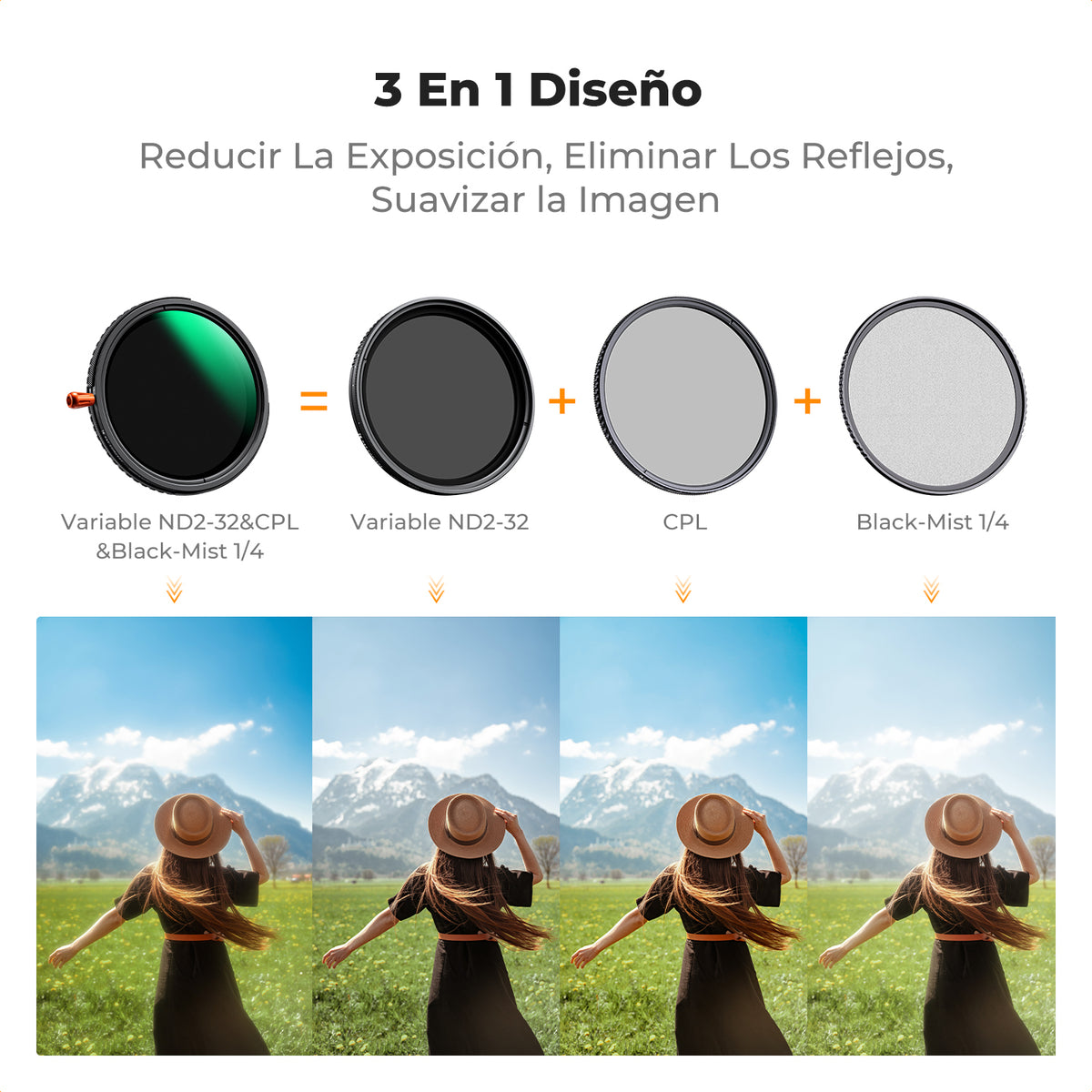 filtro kf concept 67MM 3en 1 CPL Variable ND2ND32 Black Mist 1 4 Nano