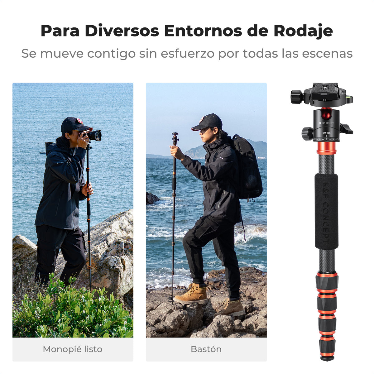 Trípode K&F Concept Fibra de Carbono con Monopié Desmontable