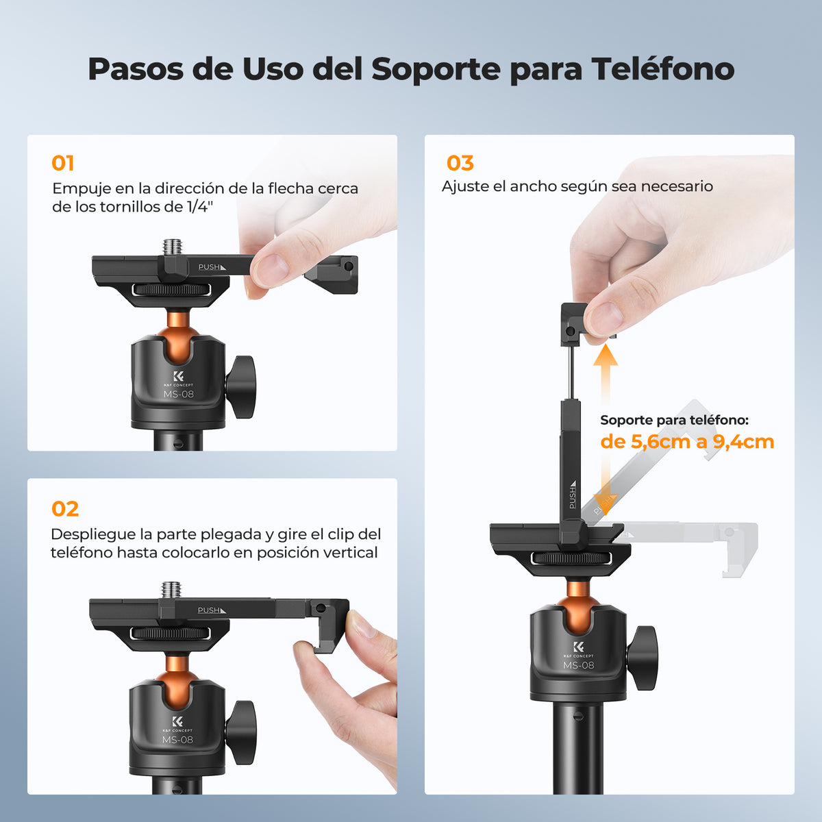 Palo Selfie Trípode K&F Concept MS04 159cm Negro