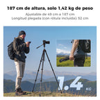 Trípode K&F Concept A305A3+FH-04 con Cabezal Fluido y Soporte Teléfono