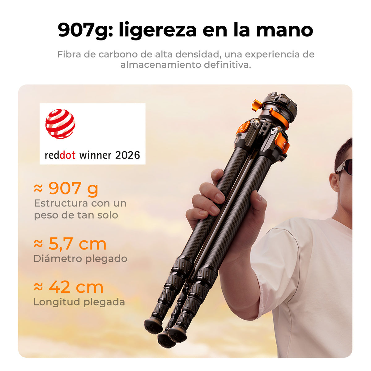 Trípode K&F Concept Fibra de Carbono con Rótula Arca-Swiss