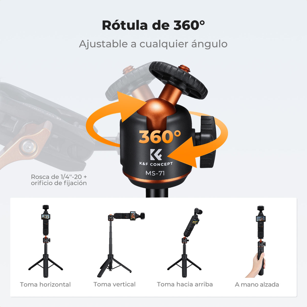 Mini Trípode Selfie K&F Concept 65cm con Adaptador para Celular