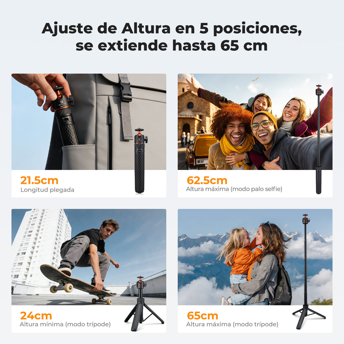 Mini Trípode Selfie K&F Concept 65cm con Adaptador para Celular
