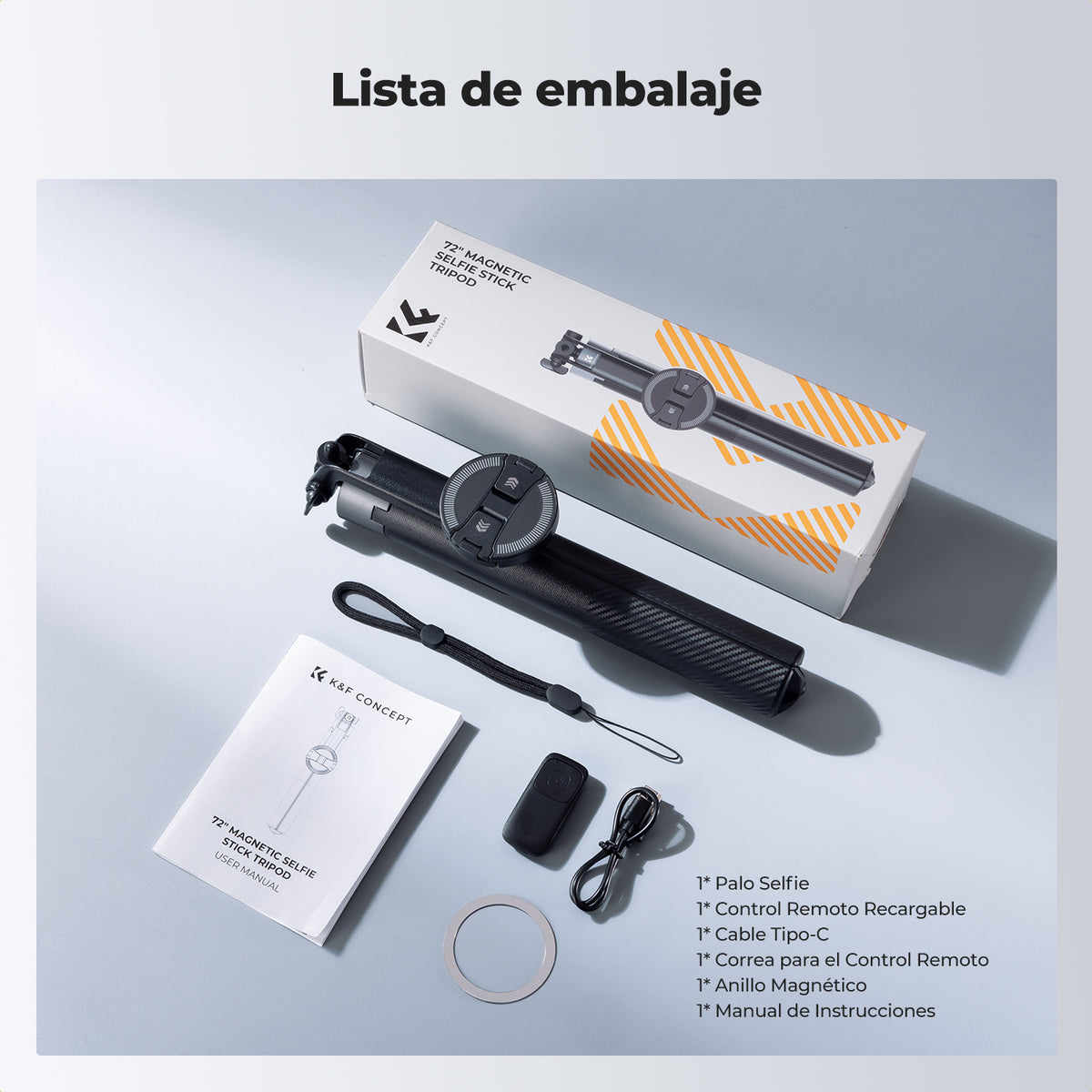 Palo Selfie Trípode K&F Concept MS52 175cm 3en1 Magnético Bluetooth