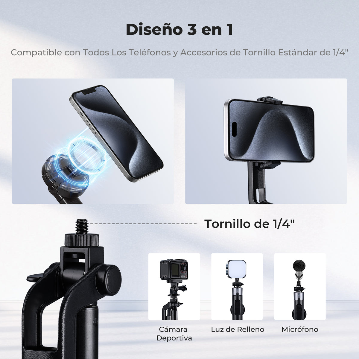 Palo Selfie Trípode K&F Concept MS52 175cm 3en1 Magnético Bluetooth