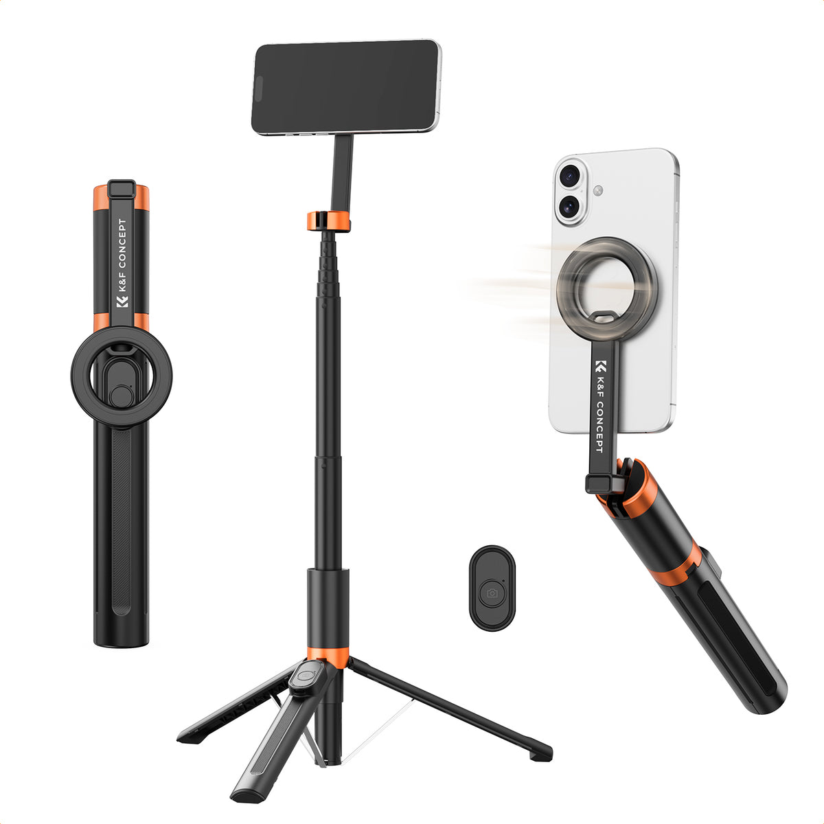 Mini Trípode Selfie Magnético K&F Concept 71" con Bluetooth MS18 Negro