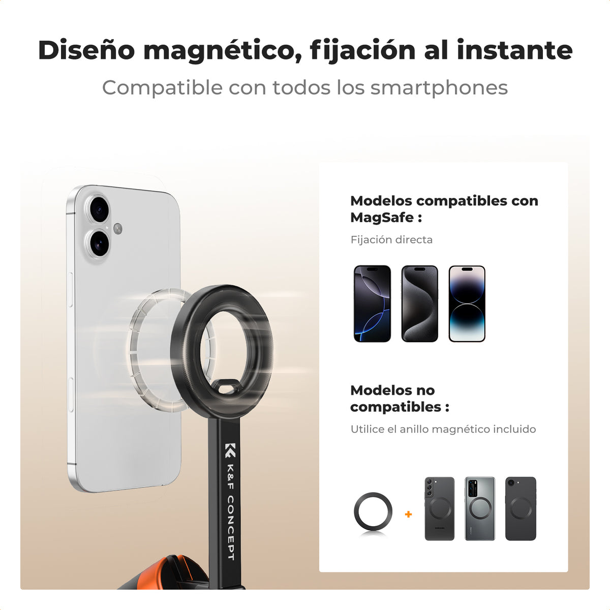 Mini Trípode Selfie Magnético K&F Concept 71" con Bluetooth MS18 Negro