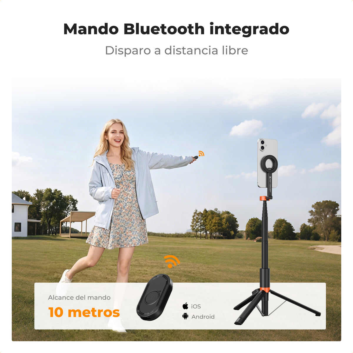 Mini Trípode Selfie Magnético K&F Concept 71" con Bluetooth MS18 Negro