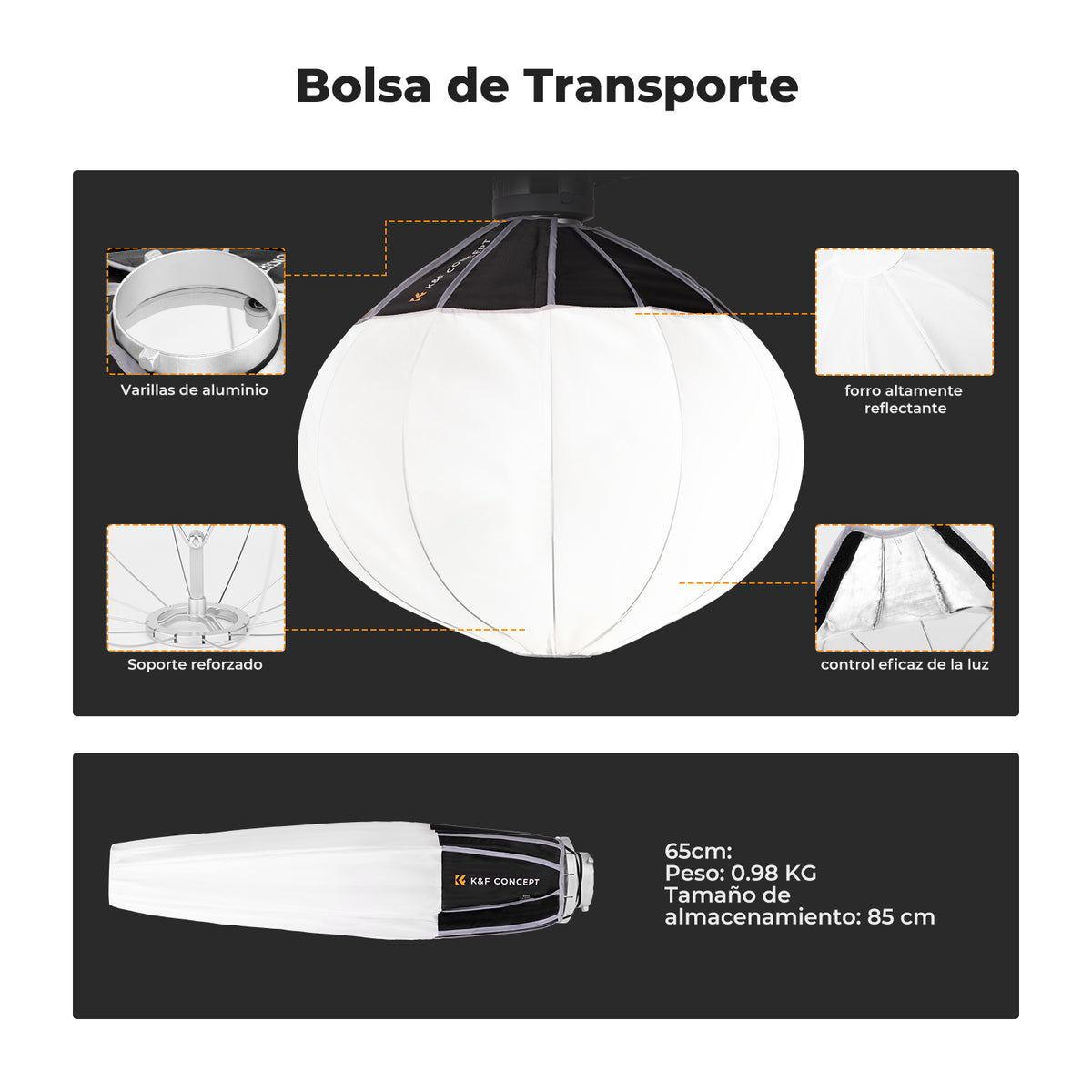 Softbox Linterna K&F Concept 65cm Bowens 360° Omnidireccional