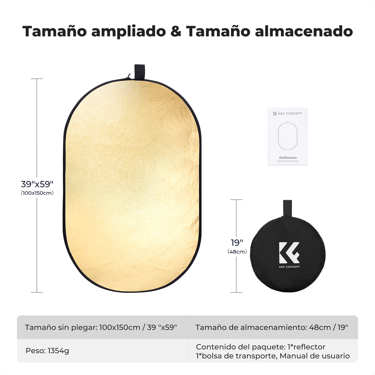 Reflector Ovalado 5 en 1 K&F Concept 100x150cm