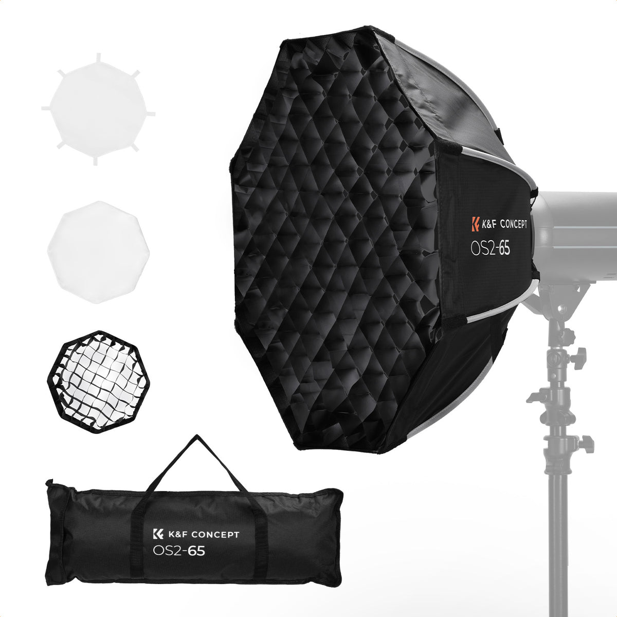 Softbox Octagonal K&F Concept 65cm Bowens con Malla y Difusor