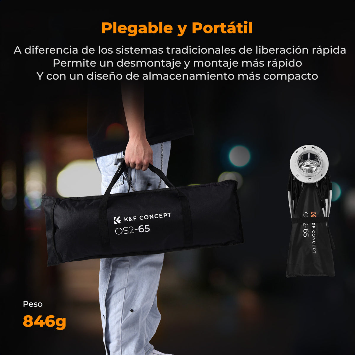 Softbox Octagonal K&F Concept 65cm Bowens con Malla y Difusor