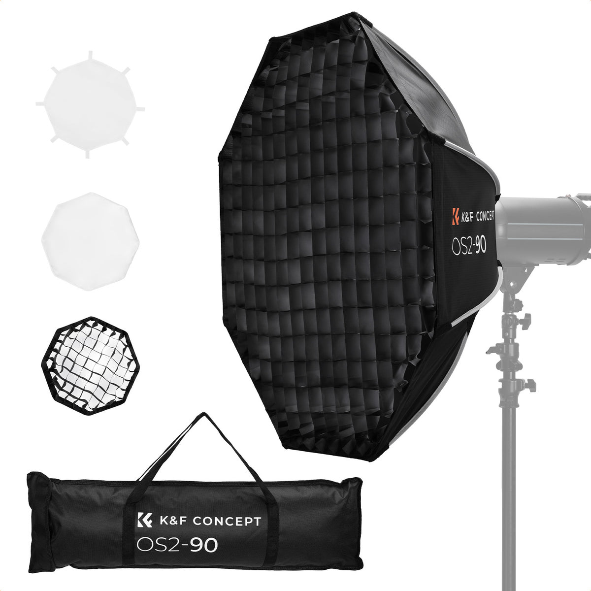 Softbox Octagonal K&F Concept 90cm Bowens con Malla y Difusor