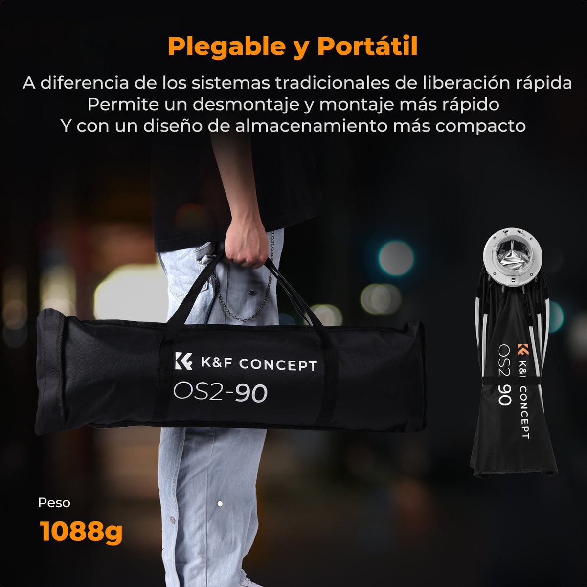 Softbox Octagonal K&F Concept 90cm Bowens con Malla y Difusor