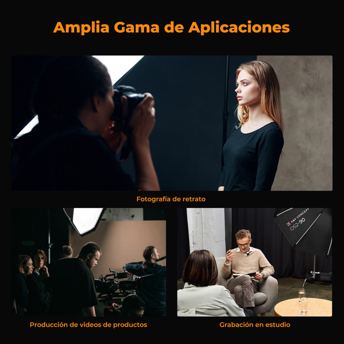 Softbox Octagonal K&F Concept 90cm Bowens con Malla y Difusor