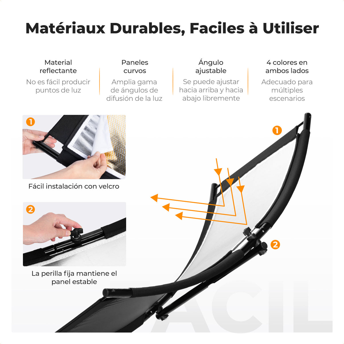 Reflector Curvo K&F Concept 4 en 1 en U 39"x17.7" con Stand 1.5m