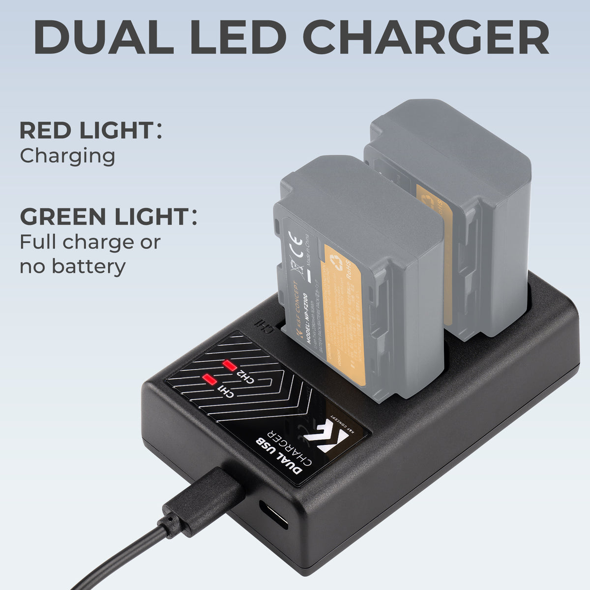 Cargador Doble K&F Concept para Batería Sony NP-FZ100 USB-C