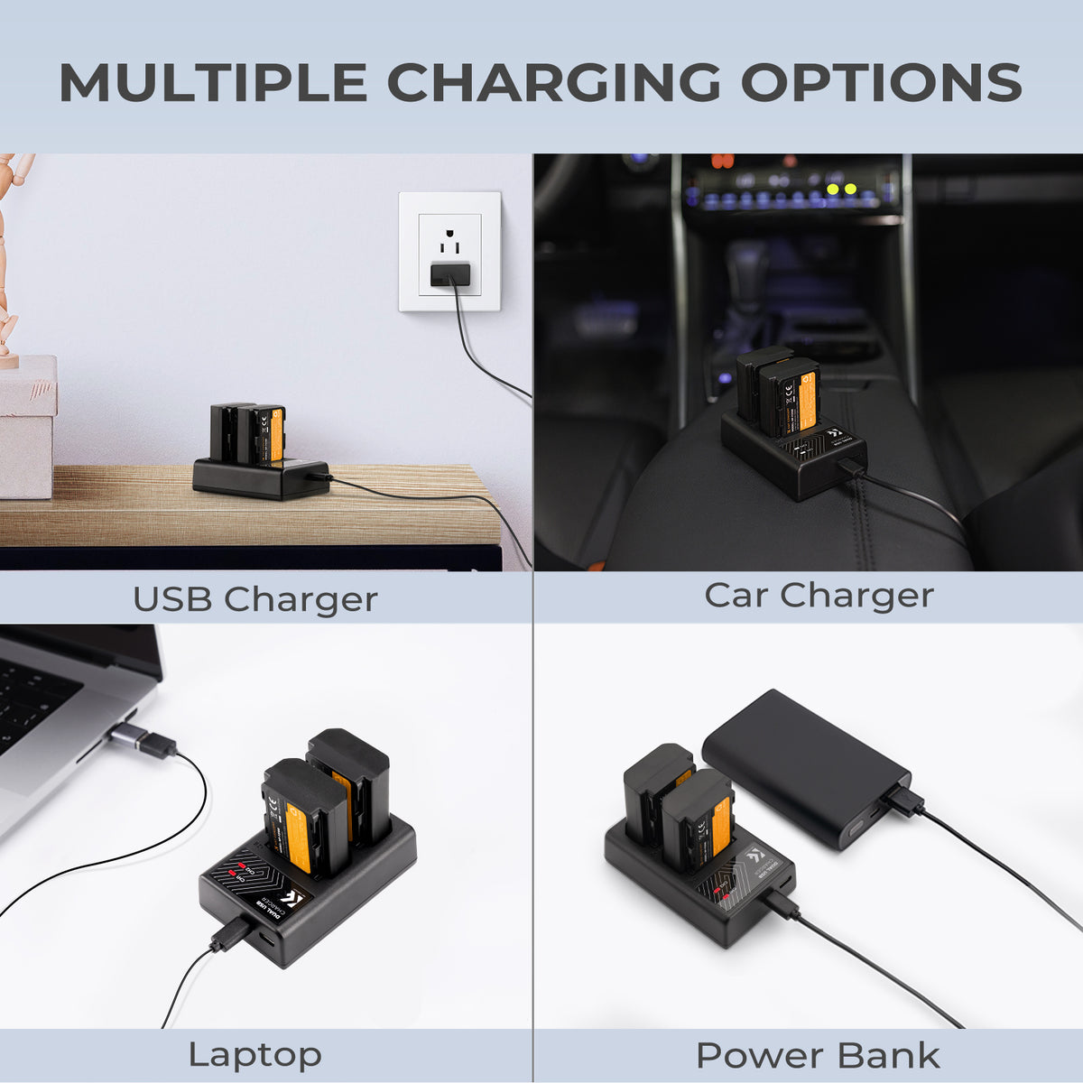 Cargador Doble K&F Concept para Batería Sony NP-FZ100 USB-C