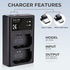 Cargador Doble K&F Concept para Batería Sony NP-FZ100 USB-C