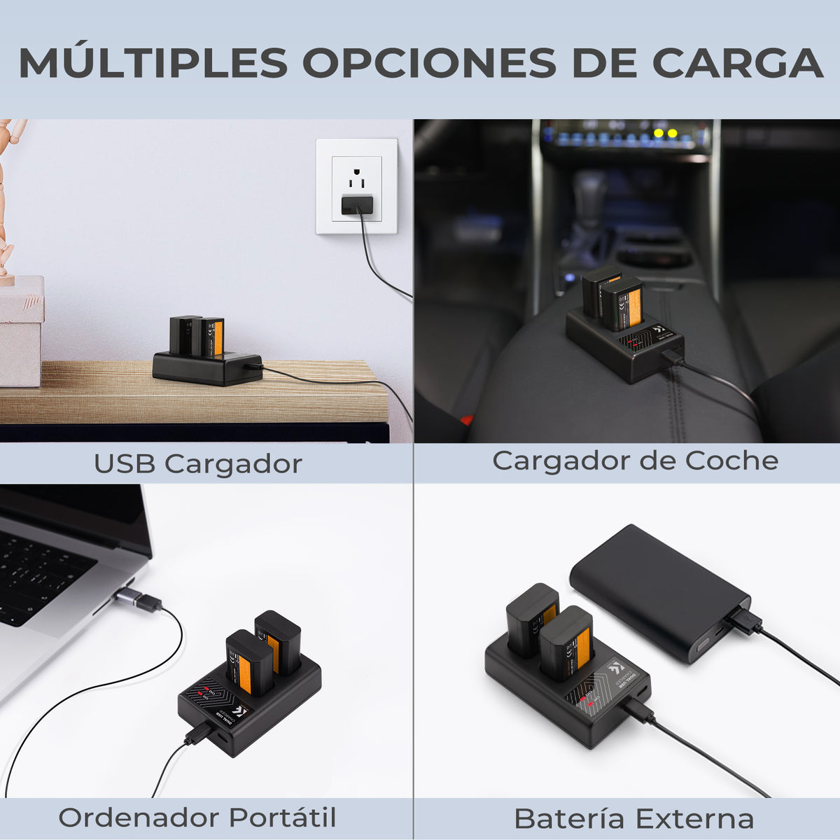 Cargador Doble K&F Concept para Batería Sony NP-FW50 USB-C