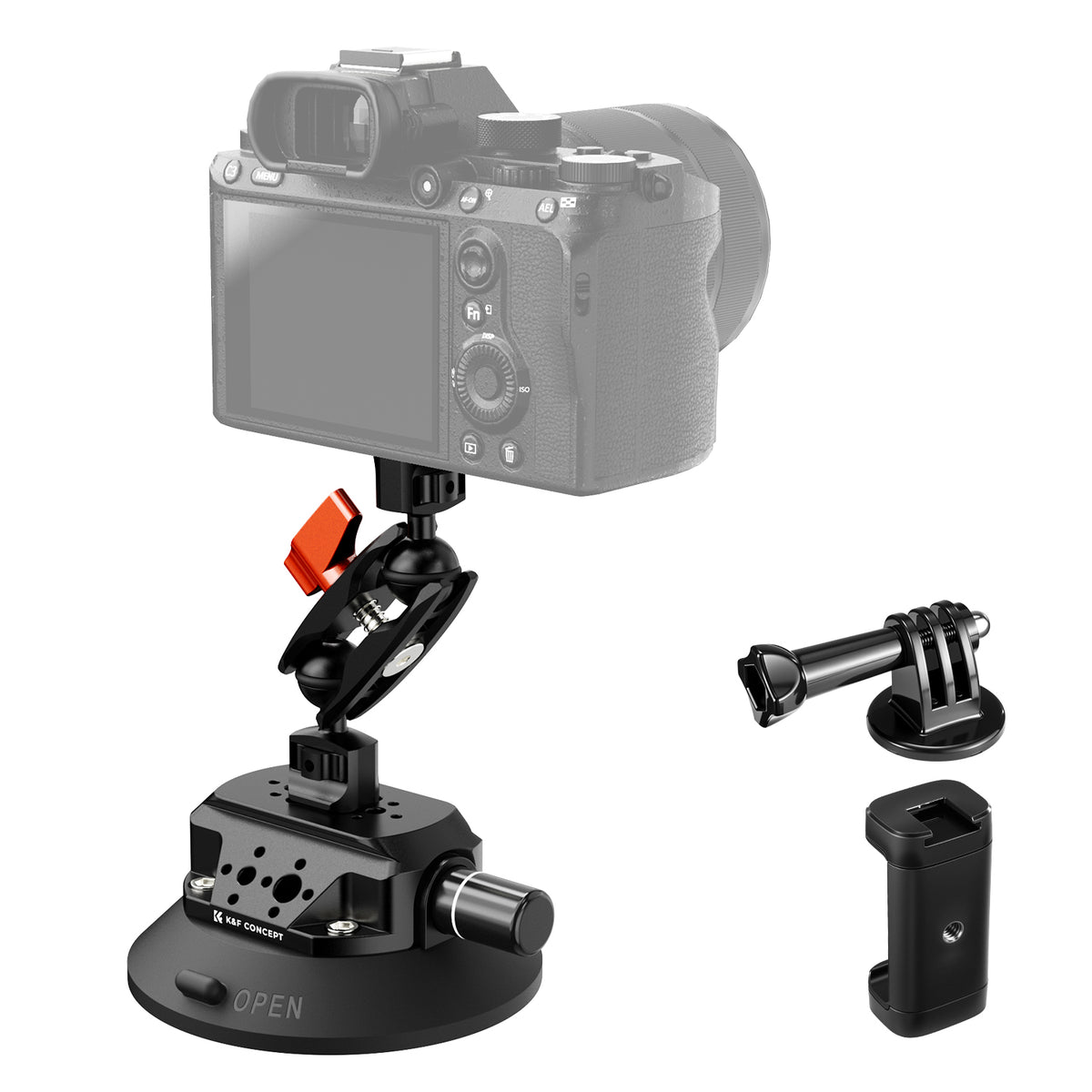 Ventosa K&F Concept para cámara con Brazo articulado adaptador 4.5 in