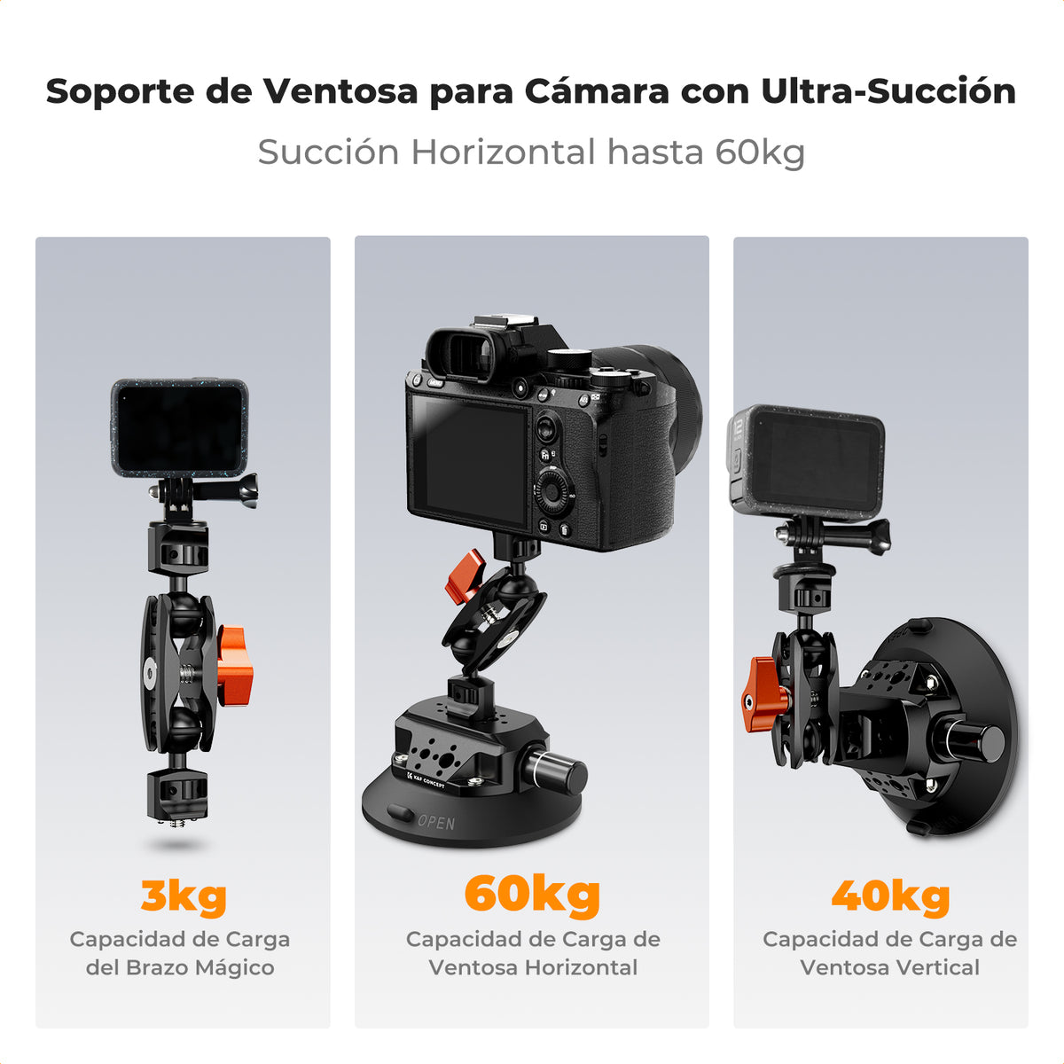 Ventosa K&F Concept para cámara con Brazo articulado adaptador 4.5 in