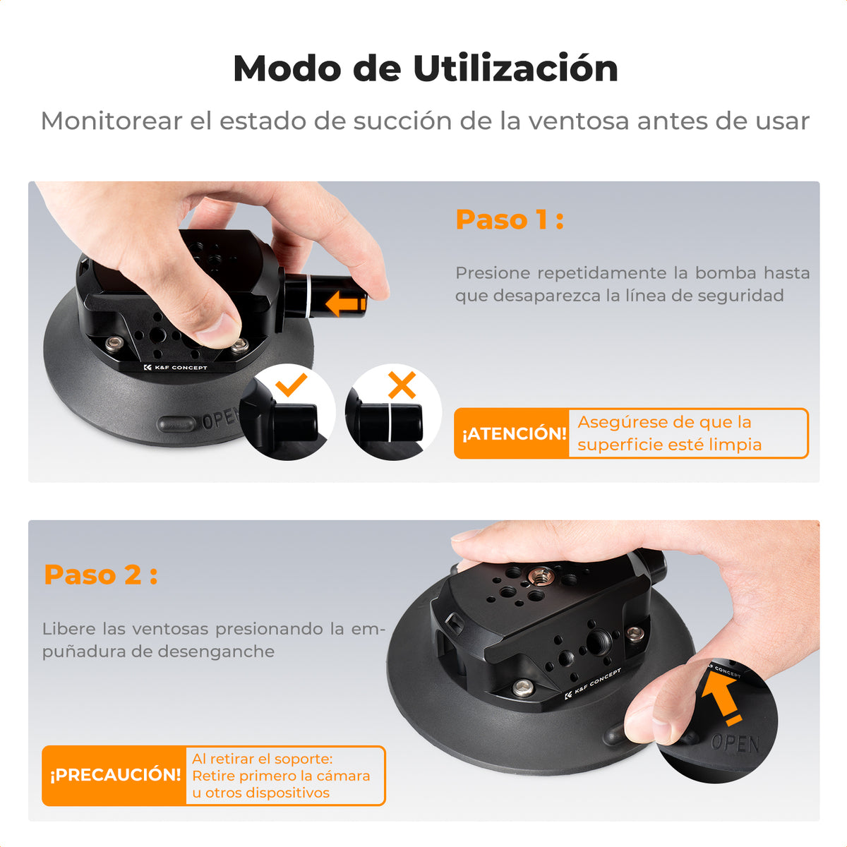 Ventosa K&F Concept para cámara con Brazo articulado adaptador 4.5 in