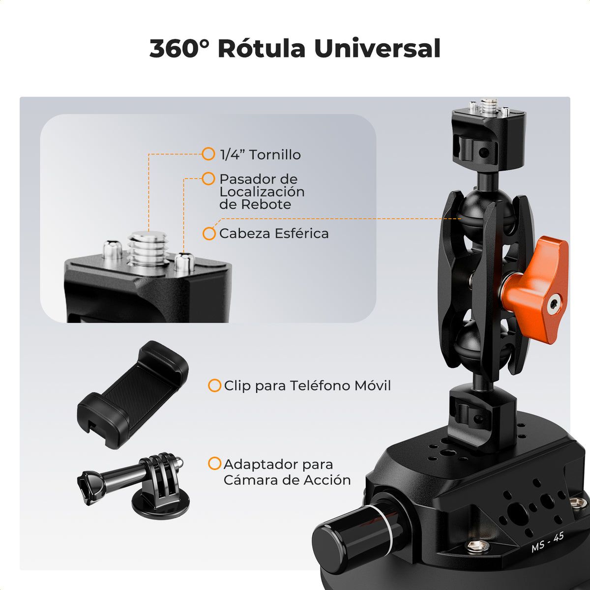 Ventosa K&F Concept para cámara con Brazo articulado adaptador 4.5 in