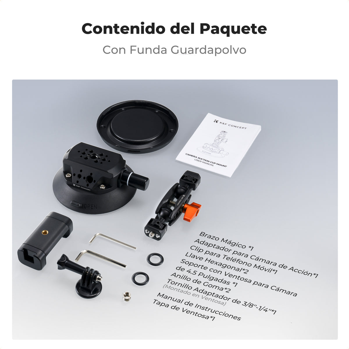 Ventosa K&F Concept para cámara con Brazo articulado adaptador 4.5 in
