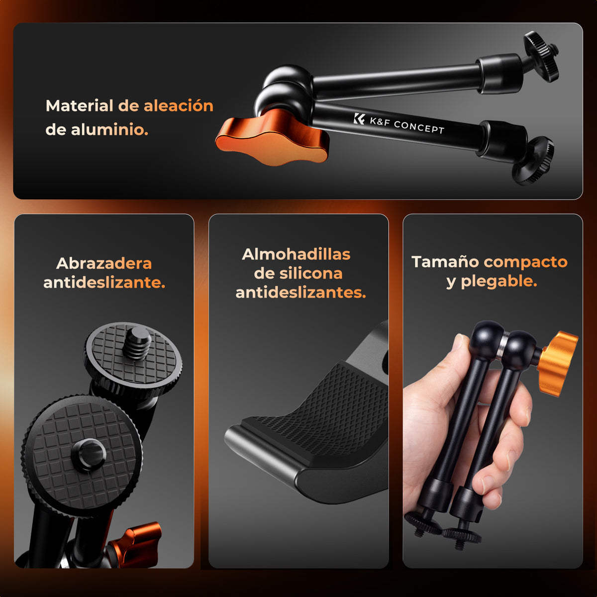 Brazo Articulado K&F Concept con Sujertador 9.8" NEGRO