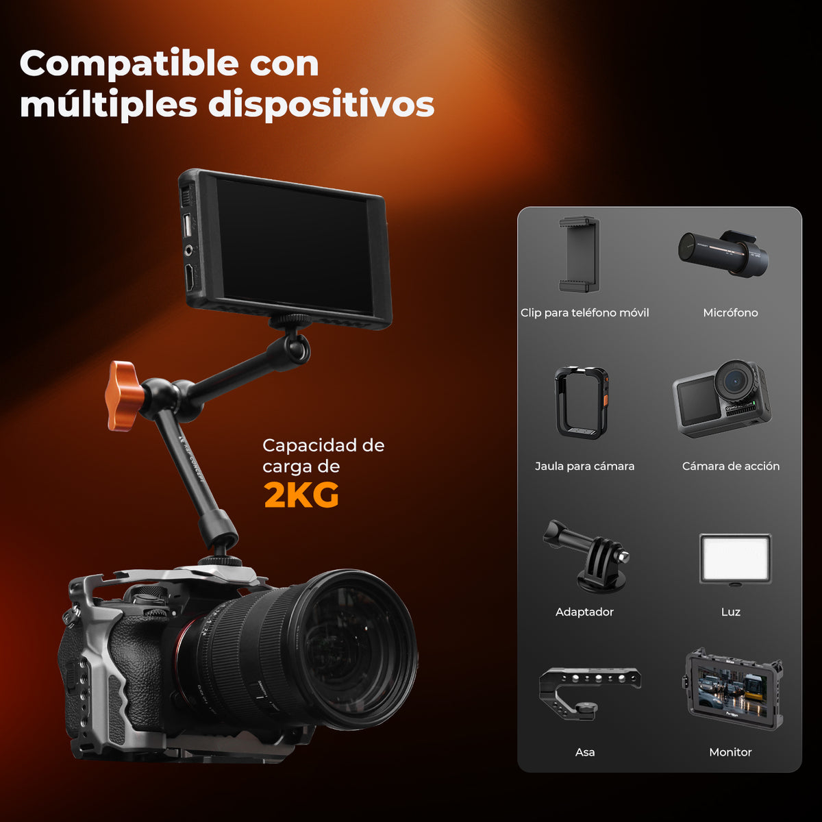 Brazo Articulado K&F Concept con Sujertador 9.8" NEGRO