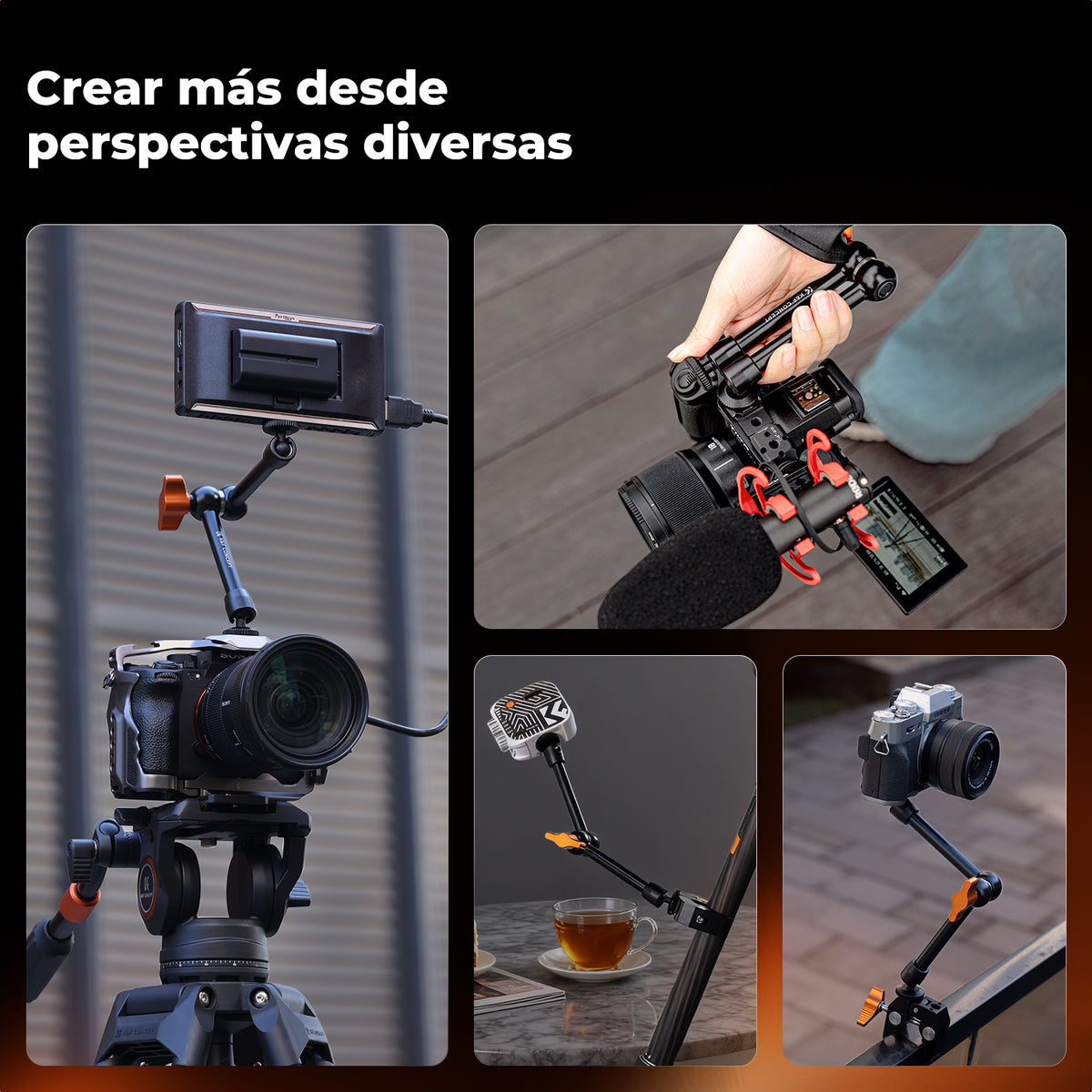 Brazo Articulado K&F Concept con Sujertador 9.8" NEGRO
