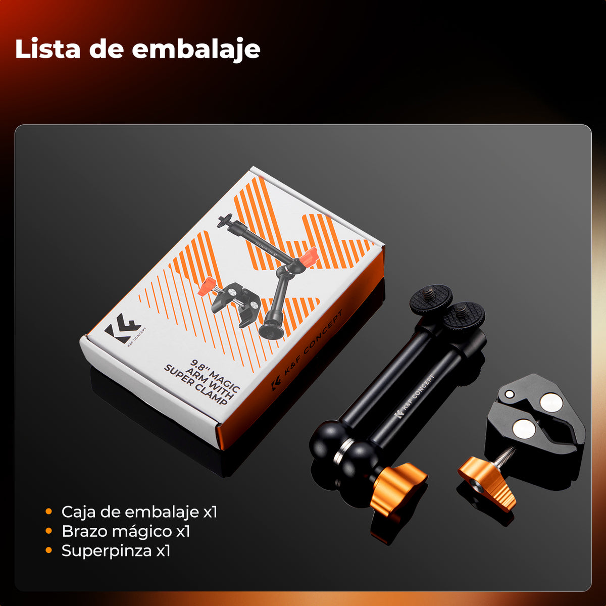 Brazo Articulado K&F Concept con Sujertador 9.8" NEGRO