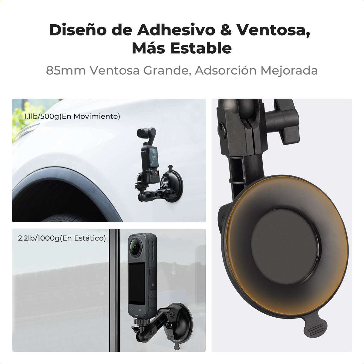 Ventosa K&F Concept para GoPro, DJI Osmo y Cámaras de Acción