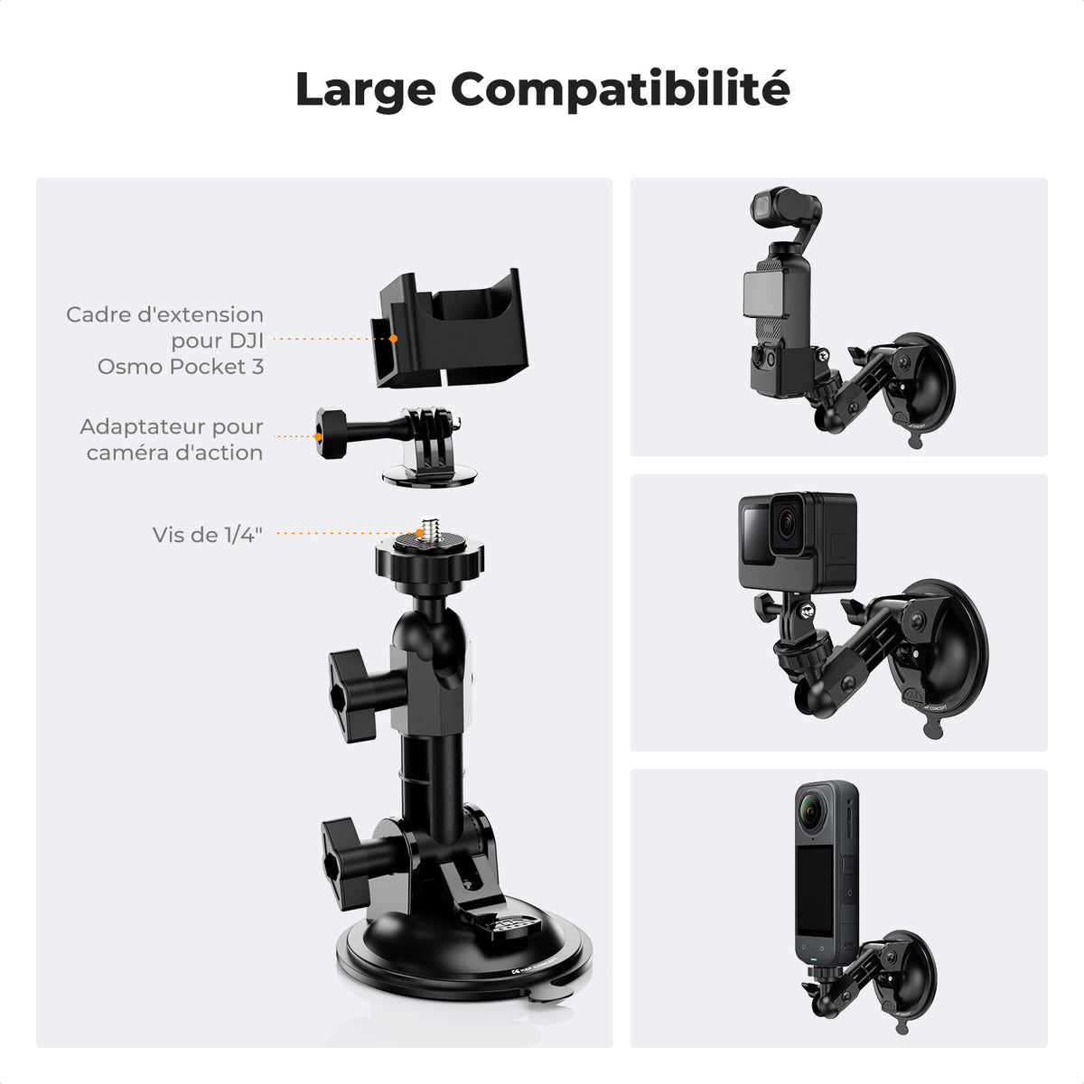 Ventosa K&F Concept para GoPro, DJI Osmo y Cámaras de Acción