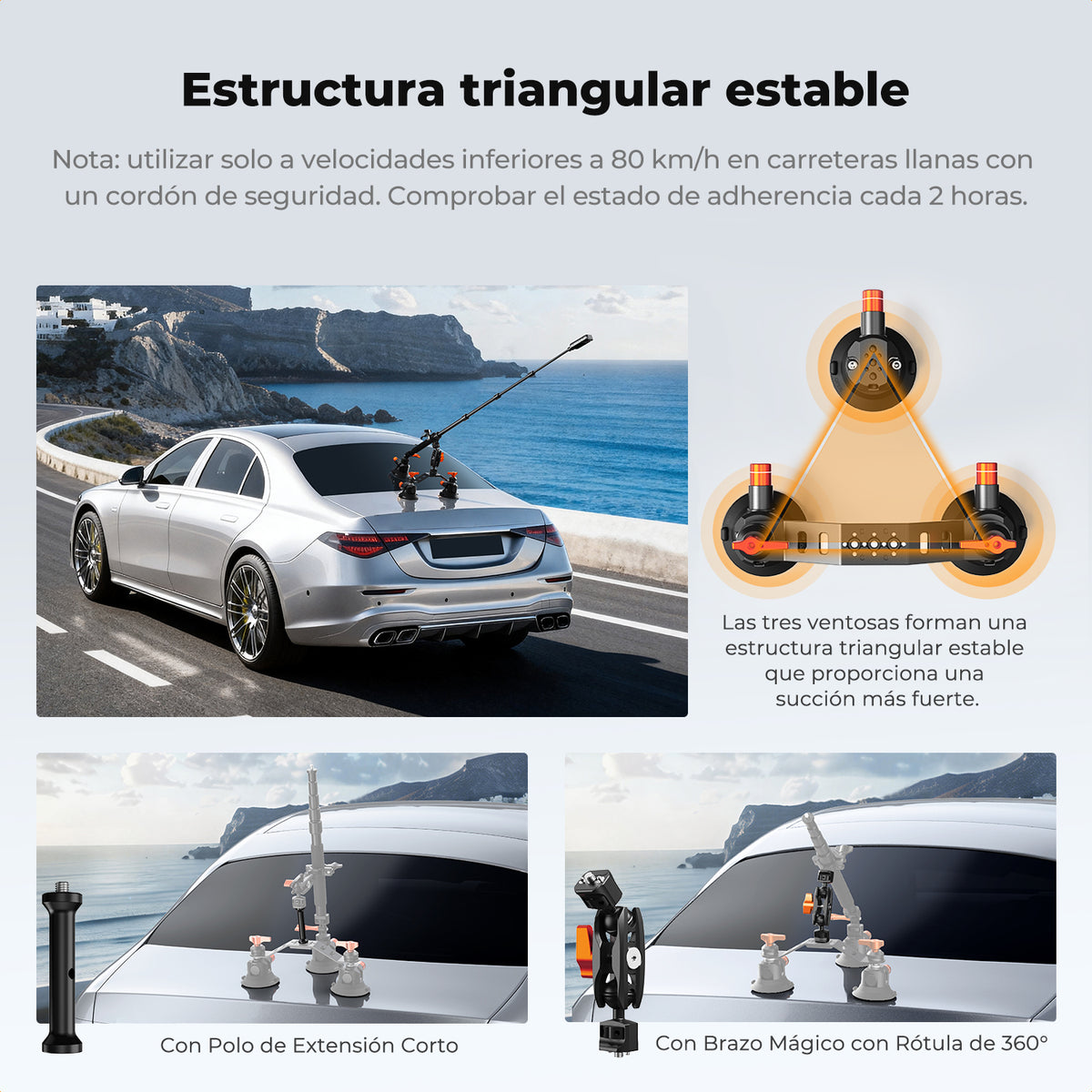 Ventosa Triple K&F Concept para cámara con Brazo Articulado adaptador 3en1