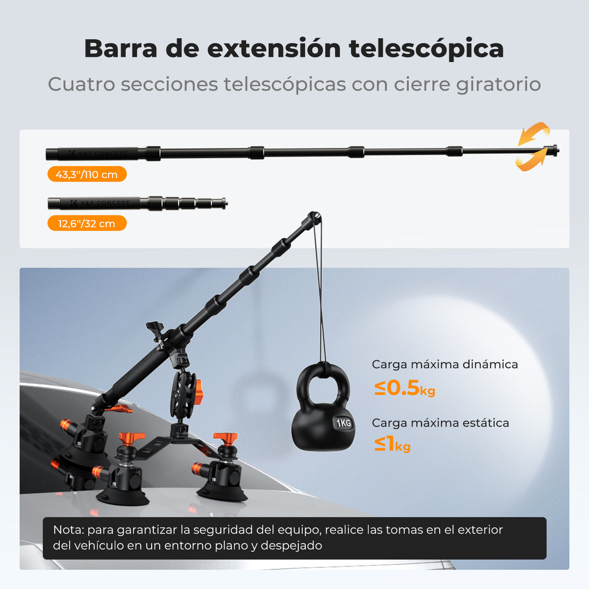 Ventosa Triple K&F Concept para cámara con Brazo Articulado adaptador 3en1