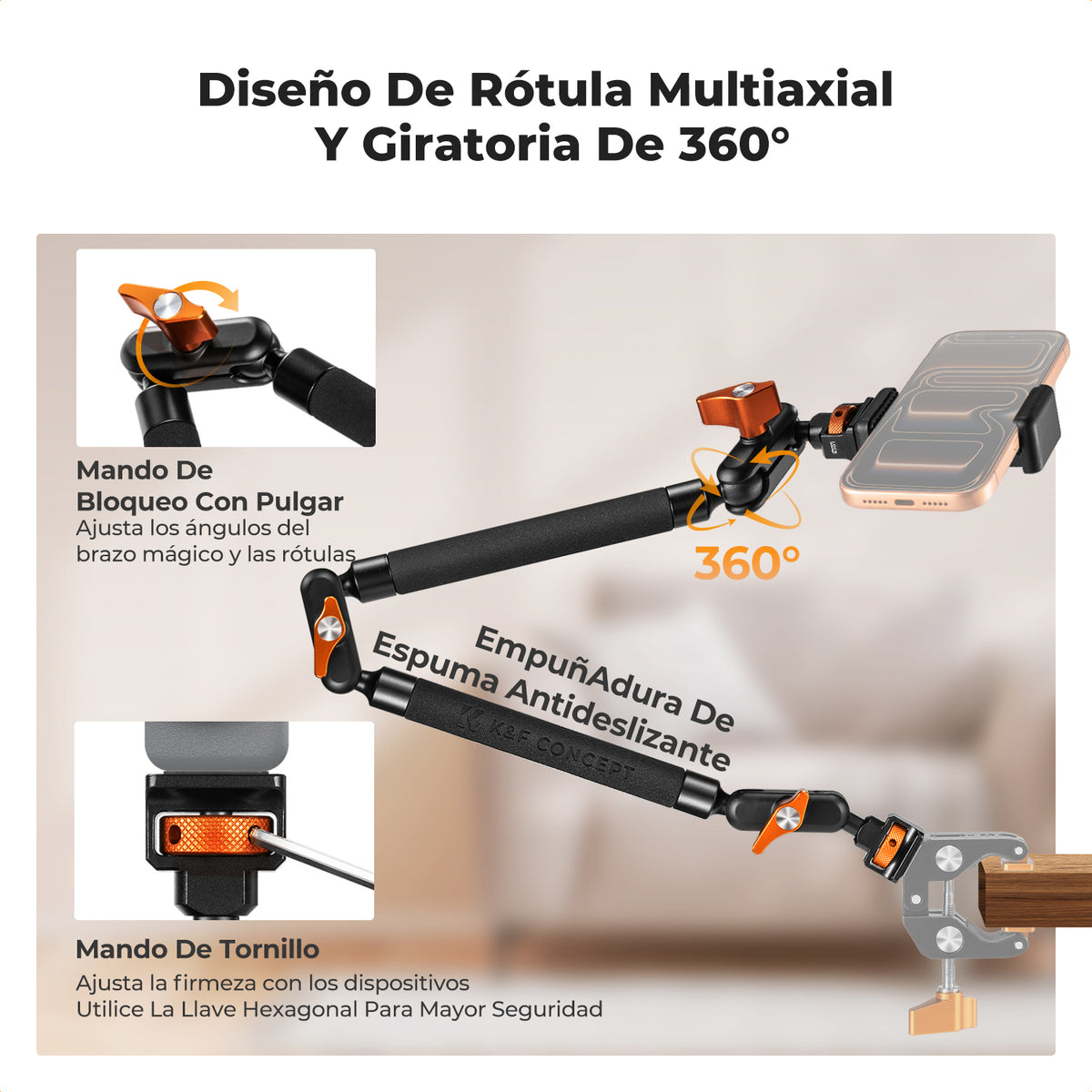 Brazo Articulado K&F Concept 22" con Adaptadores