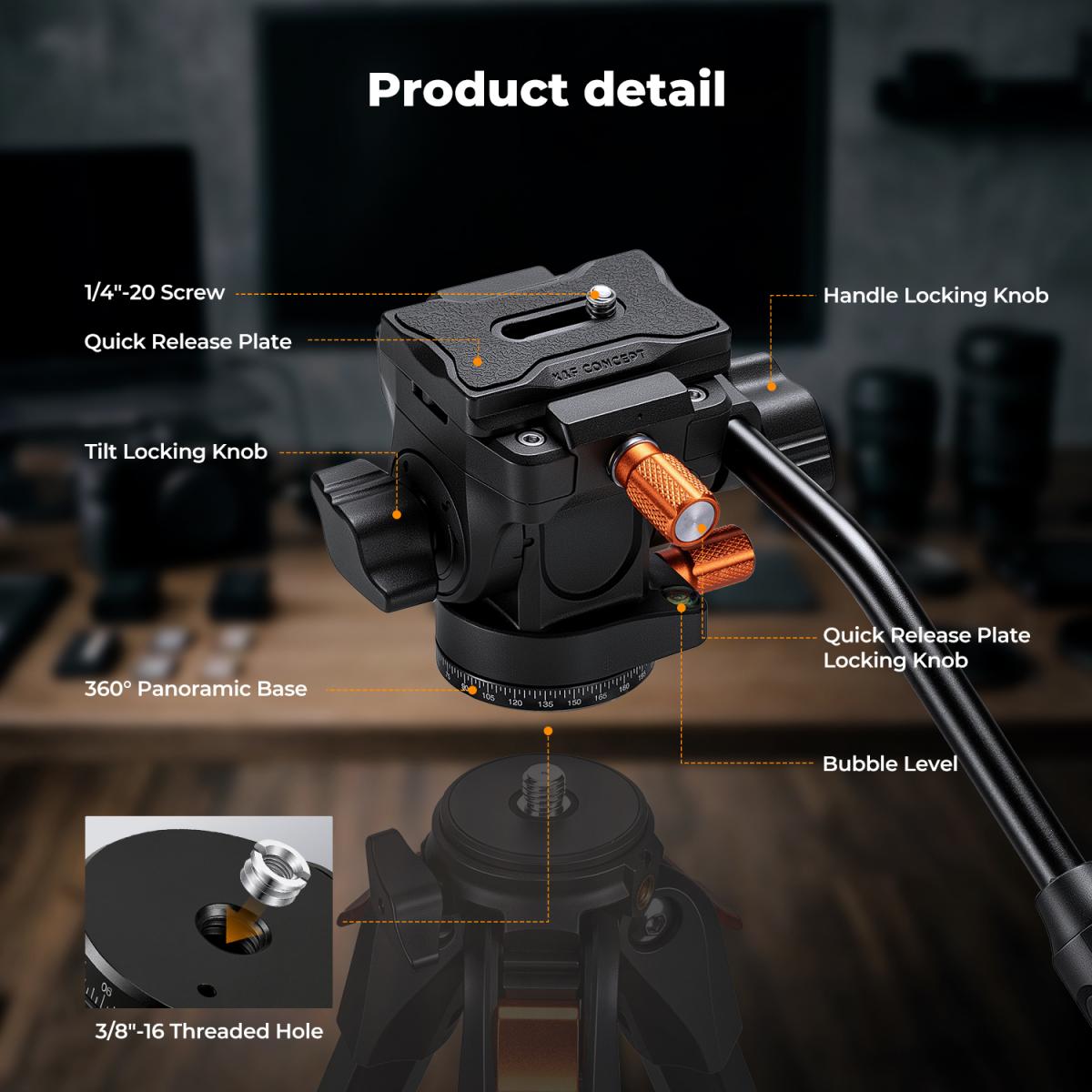K&F Concept FH-04 Cabezal Fluido Compacto 360°
