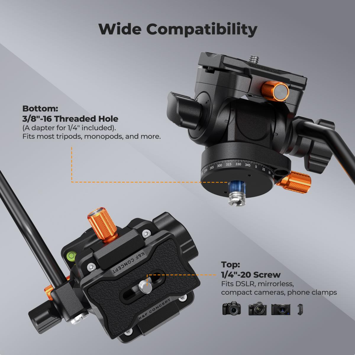 K&F Concept FH-04 Cabezal Fluido Compacto 360°