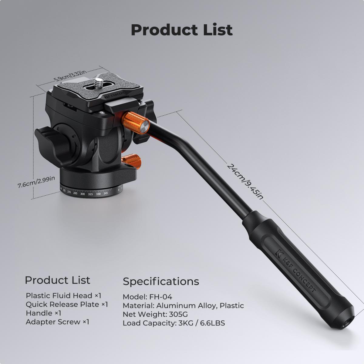 K&F Concept FH-04 Cabezal Fluido Compacto 360°