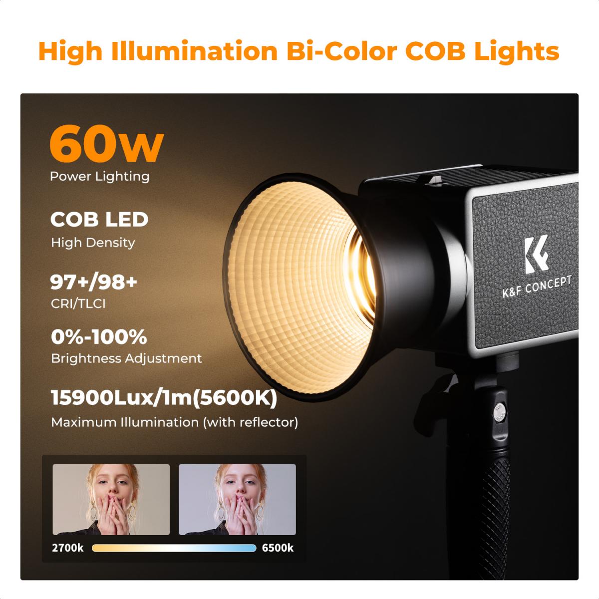 Luz LED  K&F Concept 60W COB Bicolor