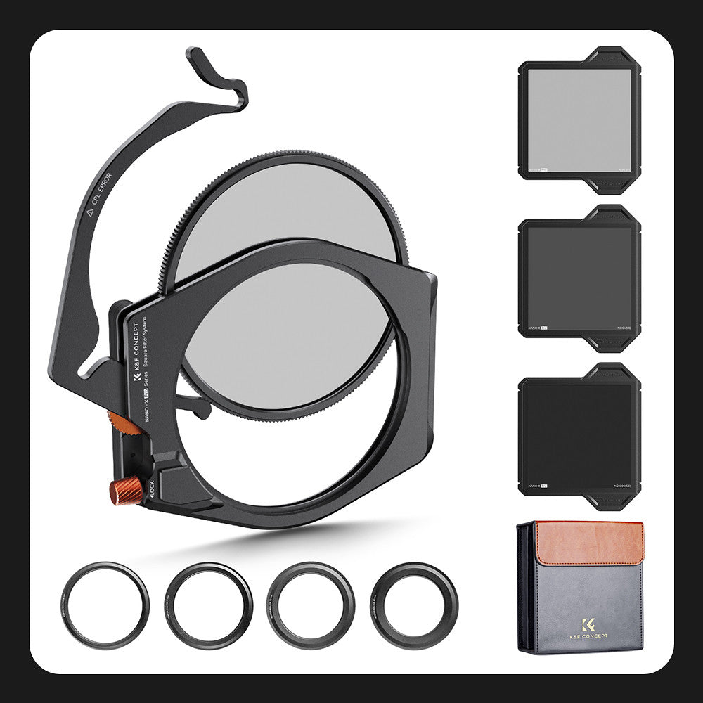 Kit profesional de portafiltros cuadrado (portafiltros + polarizador circular de 95 mm + filtro ND1000 cuadrado + ND8 + ND64 + 4 anillos adaptadores de filtro) para cámara Nano-Xcel Pro