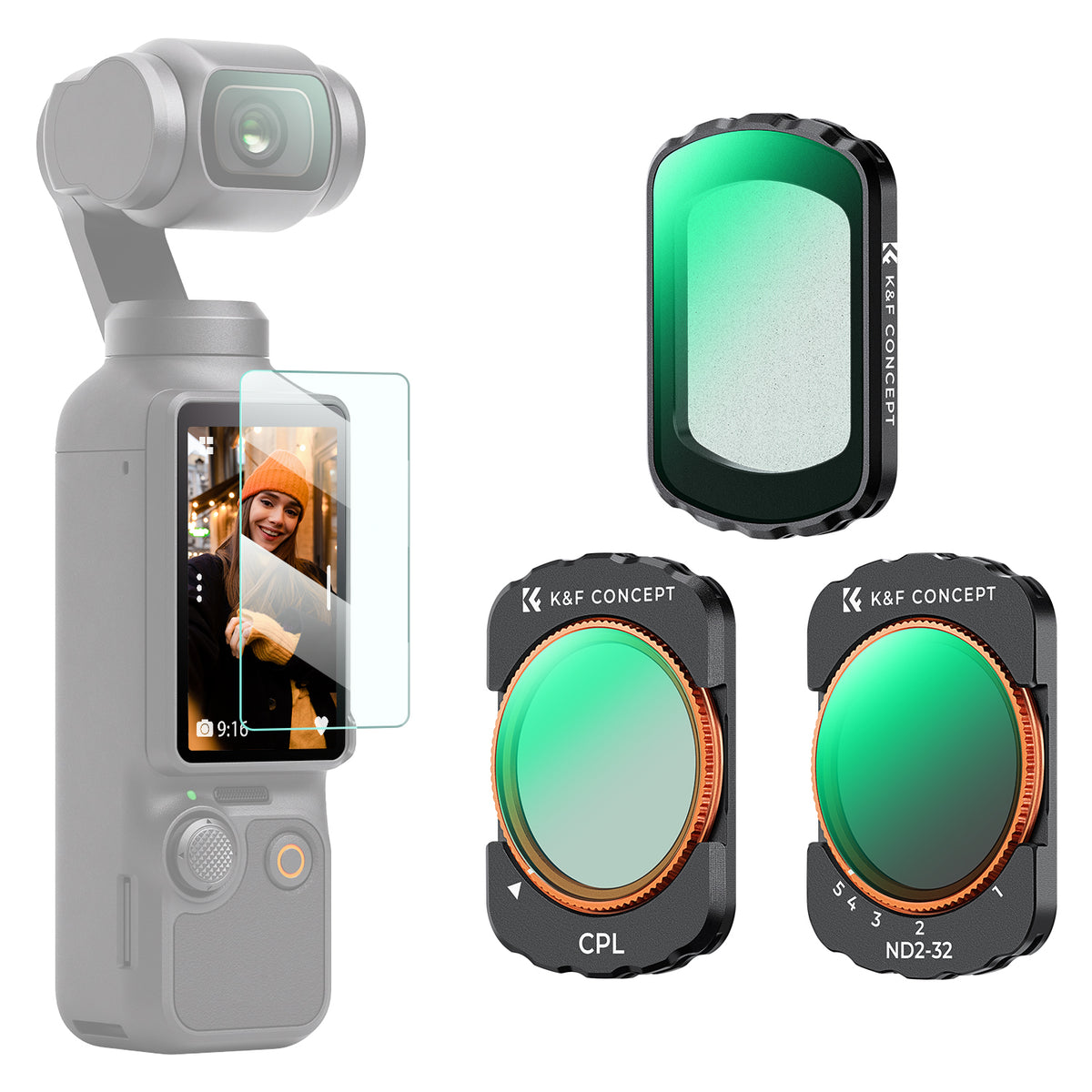 Kit 3 Filtros K&F Concept CPL+VND2-32+Black Mist 1/4 para DJI Osmo Pocket 3 y 4
