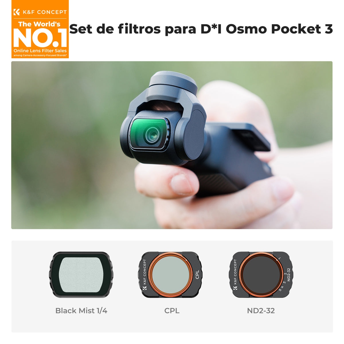 Kit 3 Filtros K&F Concept CPL+VND2-32+Black Mist 1/4 para DJI Osmo Pocket 3 y 4