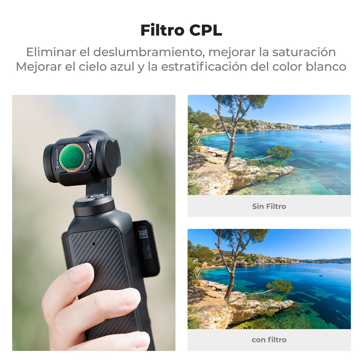 Kit 3 Filtros K&F Concept CPL+VND2-32+Black Mist 1/4 para DJI Osmo Pocket 3 y 4