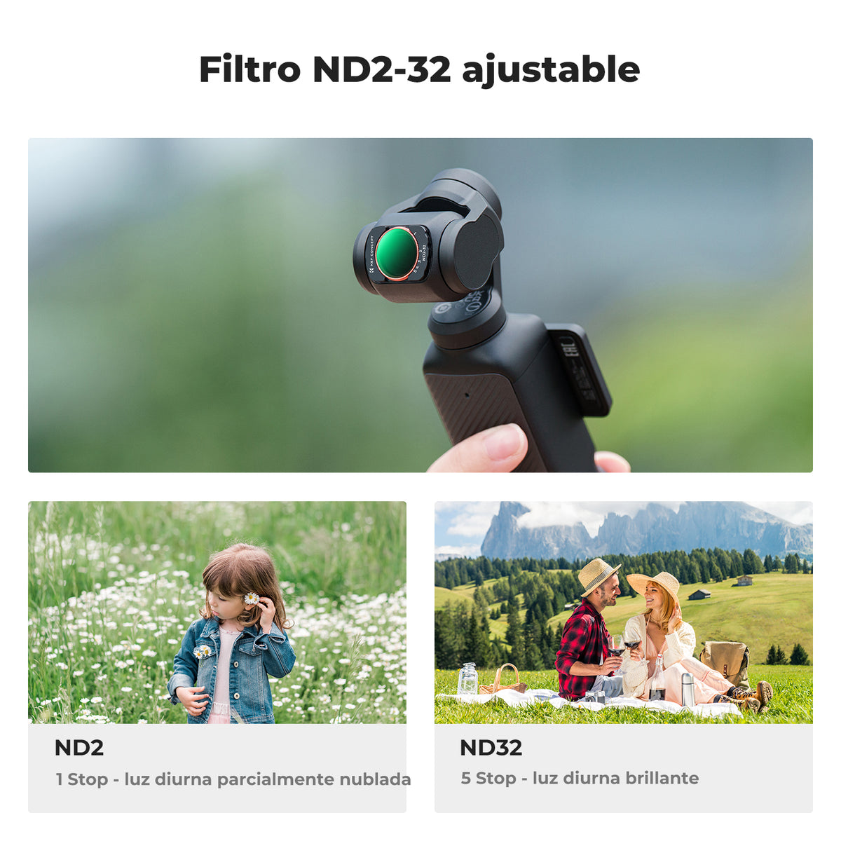 Kit 3 Filtros K&F Concept CPL+VND2-32+Black Mist 1/4 para DJI Osmo Pocket 3 y 4